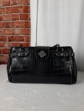 Brighton Black Crocodile-Embossed Shoulder Bag